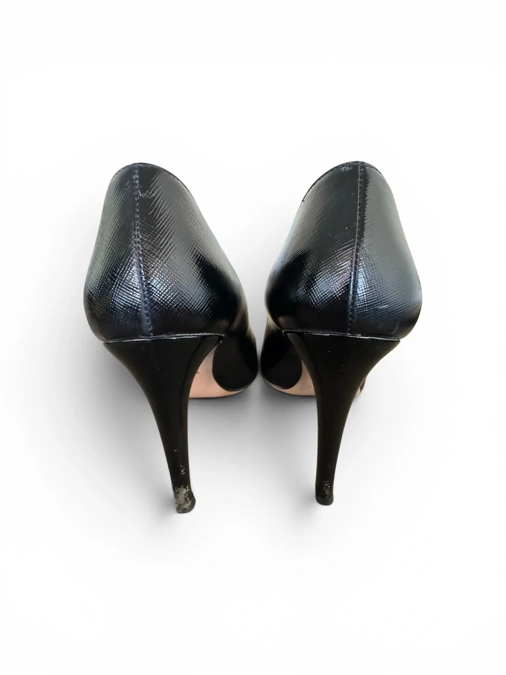 Prada Black Patent Leather Rounded Toe Pumps